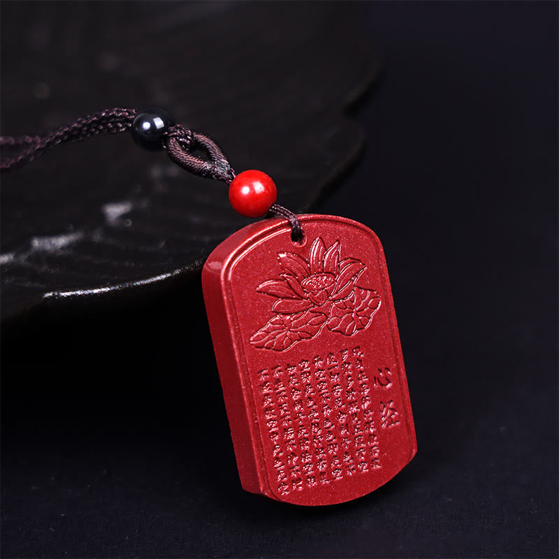 Nimara Ritual Cinnabar Lotus Heart Sutra Engraved Blessing Rope Necklace Pendant