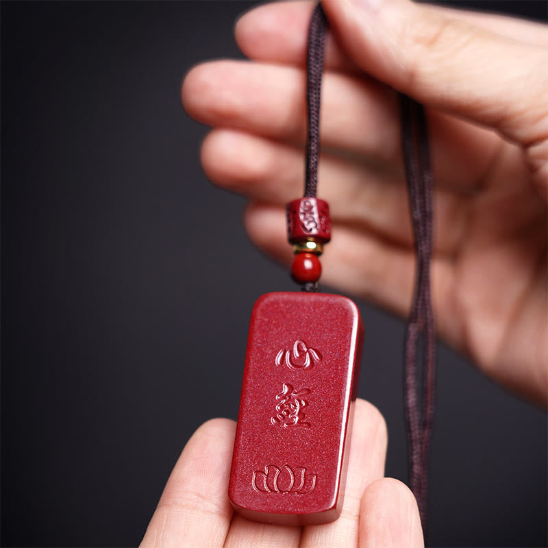 Nimara Ritual Cinnabar Lotus Heart Sutra Engraved Blessing Rope Necklace Pendant
