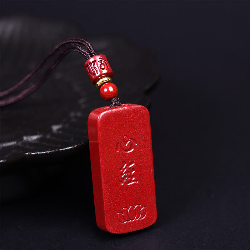 Nimara Ritual Cinnabar Lotus Heart Sutra Engraved Blessing Rope Necklace Pendant