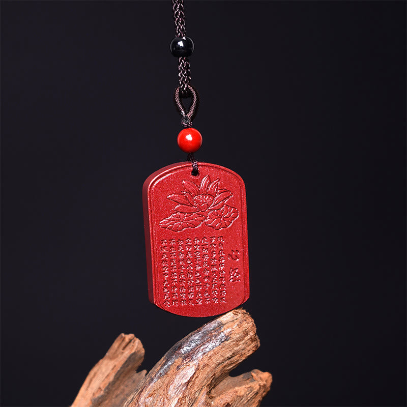 Nimara Ritual Cinnabar Lotus Heart Sutra Engraved Blessing Rope Necklace Pendant