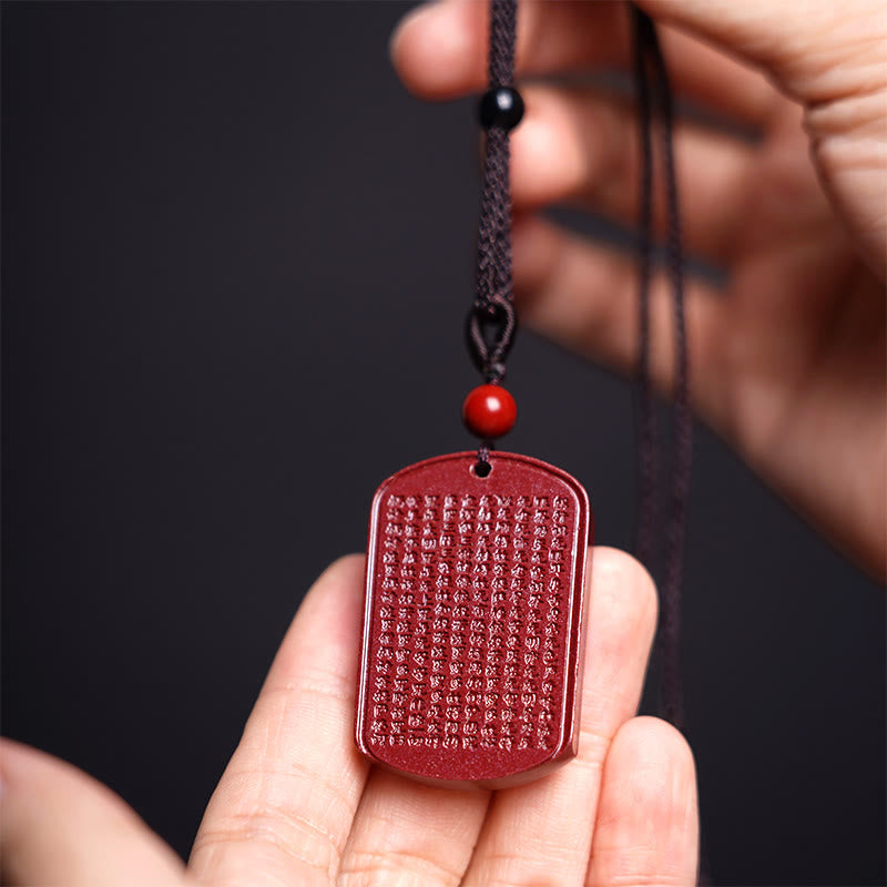 Nimara Ritual Cinnabar Lotus Heart Sutra Engraved Blessing Rope Necklace Pendant