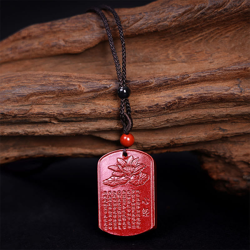 Nimara Ritual Cinnabar Lotus Heart Sutra Engraved Blessing Rope Necklace Pendant