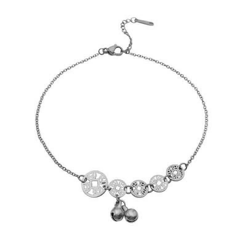 Nimara Ritual Copper Coins Bell Charm Titanium Steel Strengthen Anklet