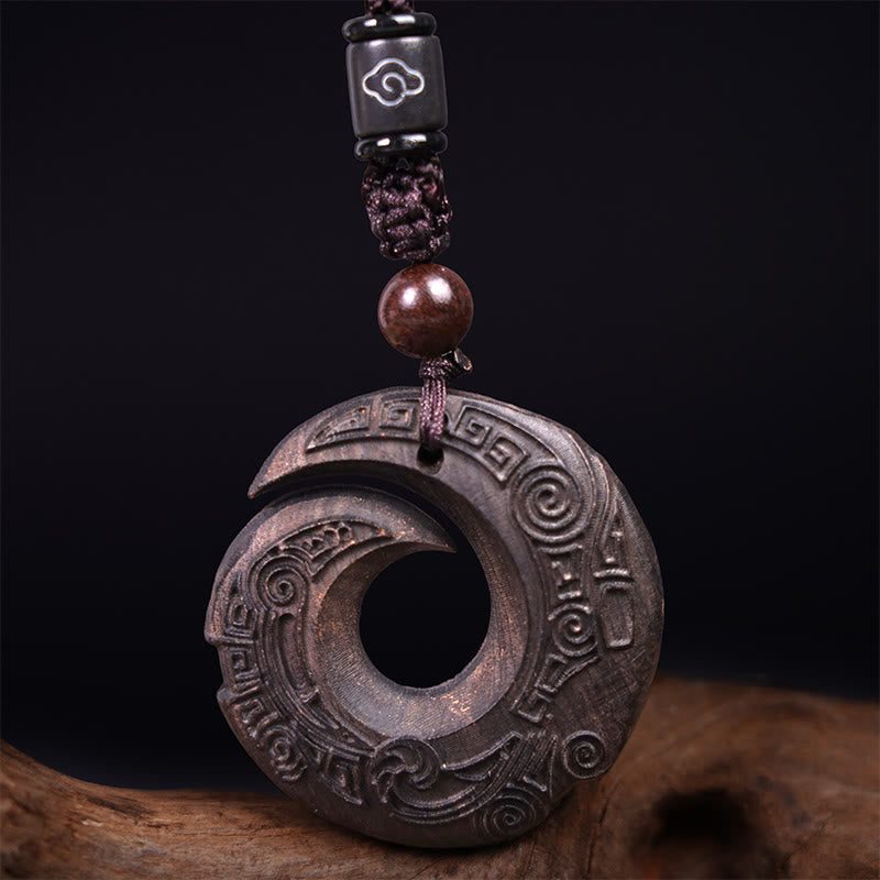 Nimara Ritual Ebony Wood Sandalwood One's Luck Improves Design Pattern Peace Necklace Pendant