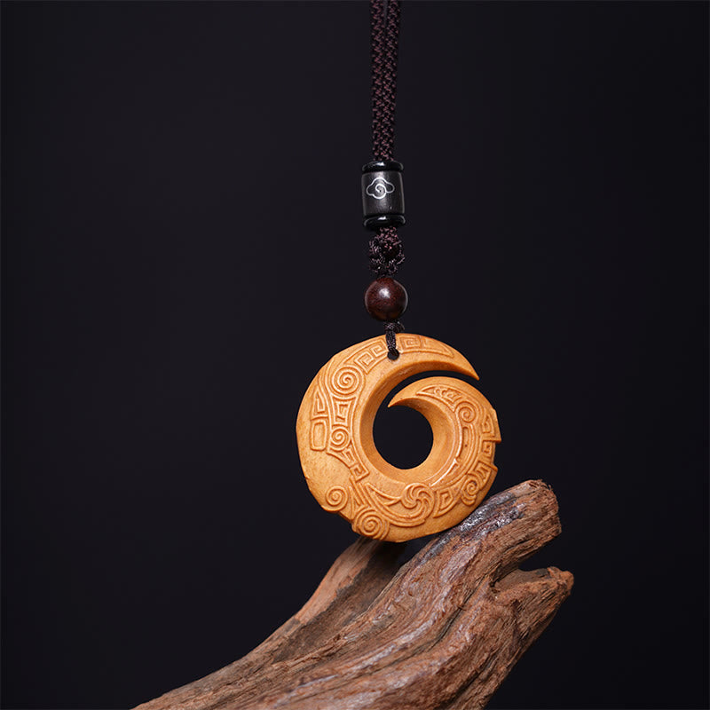 Nimara Ritual Ebony Wood Sandalwood One's Luck Improves Design Pattern Peace Necklace Pendant