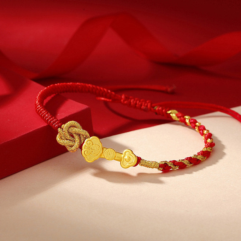 Nimara Ritual 999 Sterling Silver Ruyi Handle Fu Character Fortune Luck Rope Bracelet
