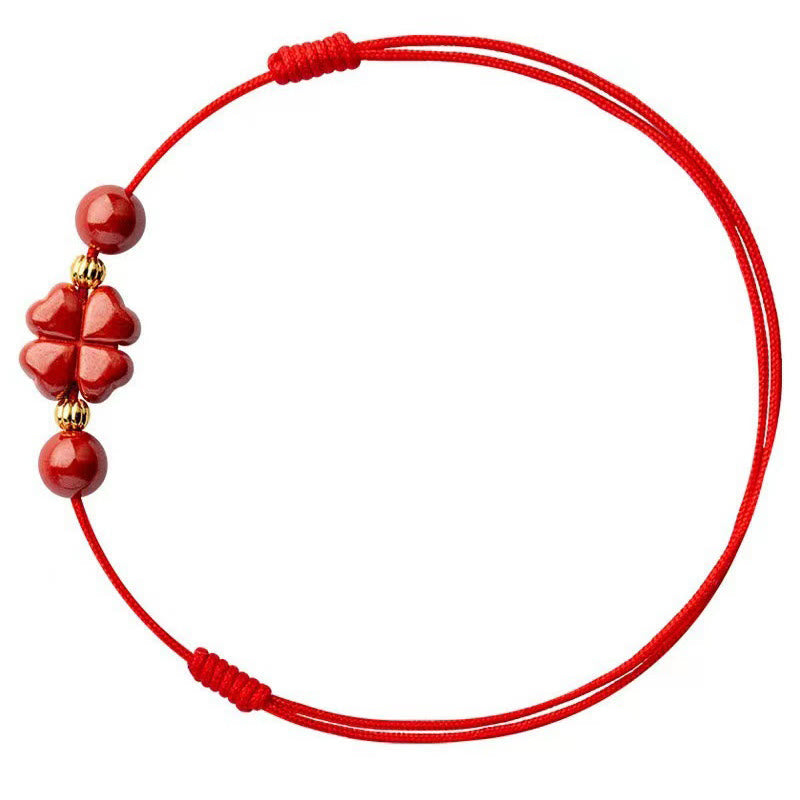 Nimara Ritual Cinnabar Four Leaf Clover Blessing String Rope Anklet