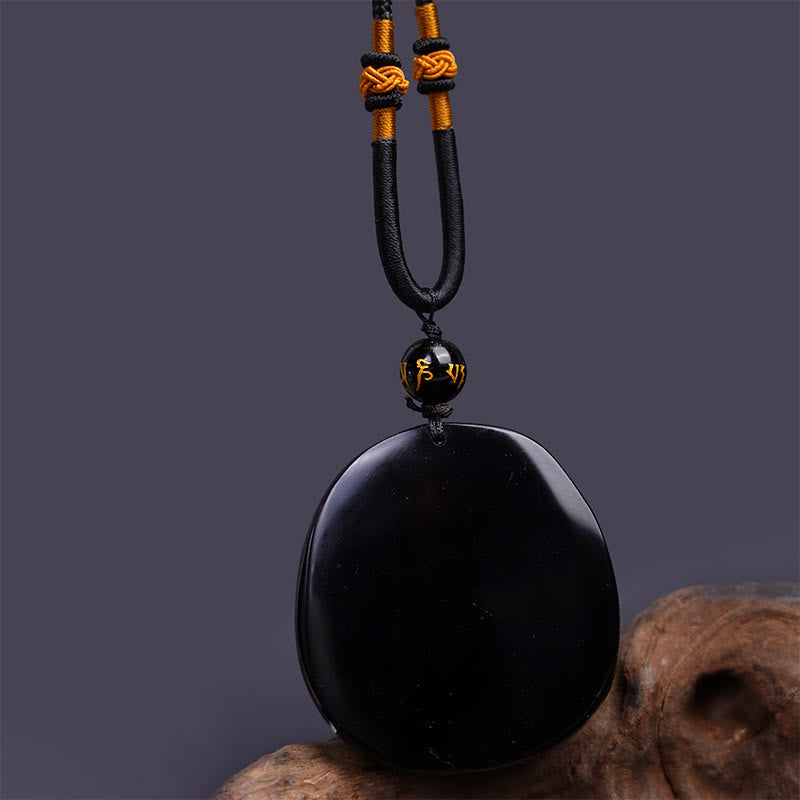 Nimara Ritual Natural Black Obsidian Round Dragon Carved Protection Necklace Pendant