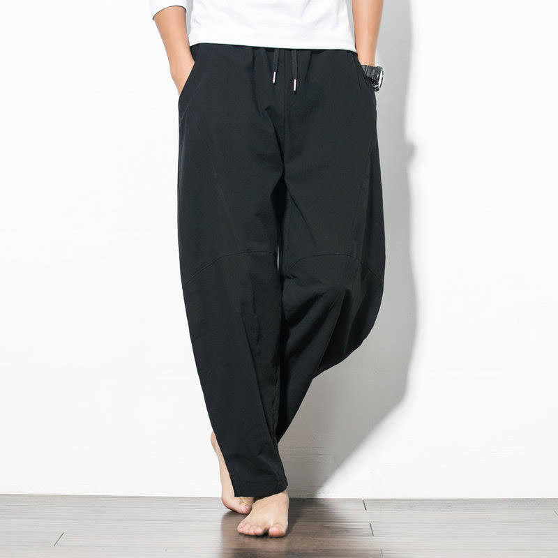 Nimara Ritual Casual Men's Solid Color Cotton Drawstring Pants With Pockets