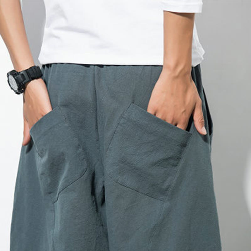 Nimara Ritual Casual Men's Solid Color Cotton Drawstring Pants With Pockets