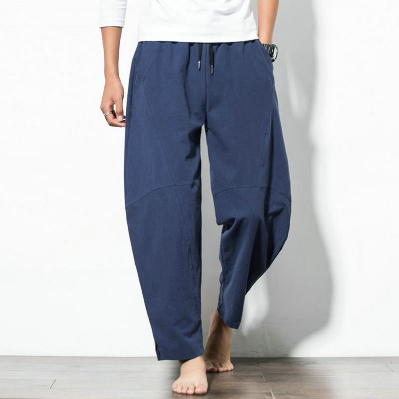 Nimara Ritual Casual Men's Solid Color Cotton Drawstring Pants With Pockets