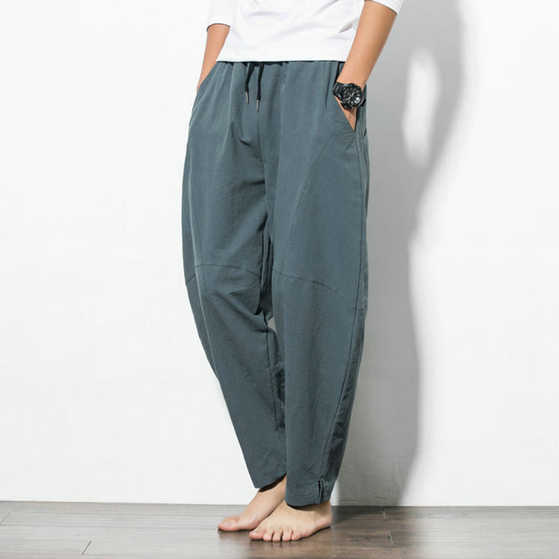 Nimara Ritual Casual Men's Solid Color Cotton Drawstring Pants With Pockets