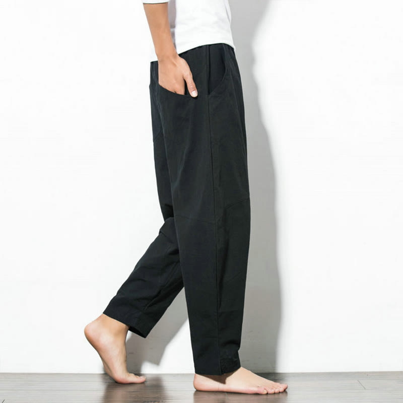 Nimara Ritual Casual Men's Solid Color Cotton Drawstring Pants With Pockets
