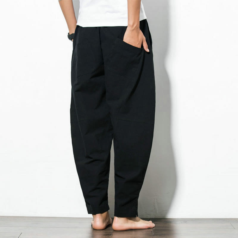 Nimara Ritual Casual Men's Solid Color Cotton Drawstring Pants With Pockets