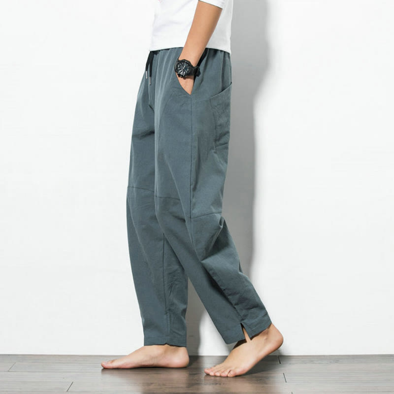 Nimara Ritual Casual Men's Solid Color Cotton Drawstring Pants With Pockets