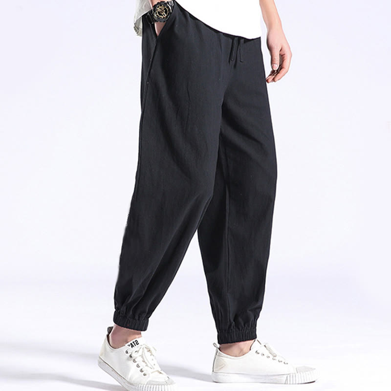 Nimara Ritual Solid Color Cotton Casual Men's Harem Pants With Pockets