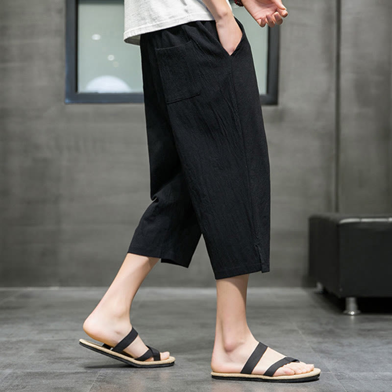 Nimara Ritual Summer Men's Drawstring Cropped Pants With Pockets