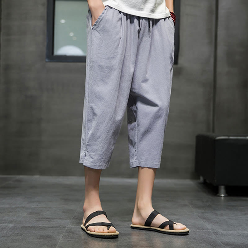 Nimara Ritual Summer Men's Drawstring Cropped Pants With Pockets