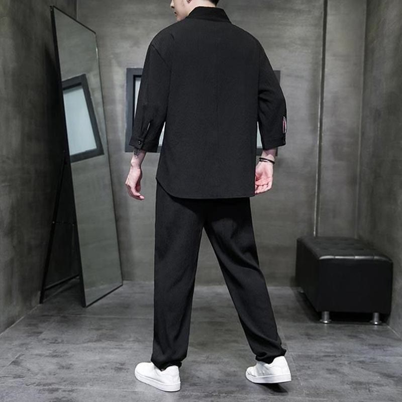 Nimara Ritual Solid Color Three Quarter Sleeve Shirt Casual Pants Clothing Men's Set