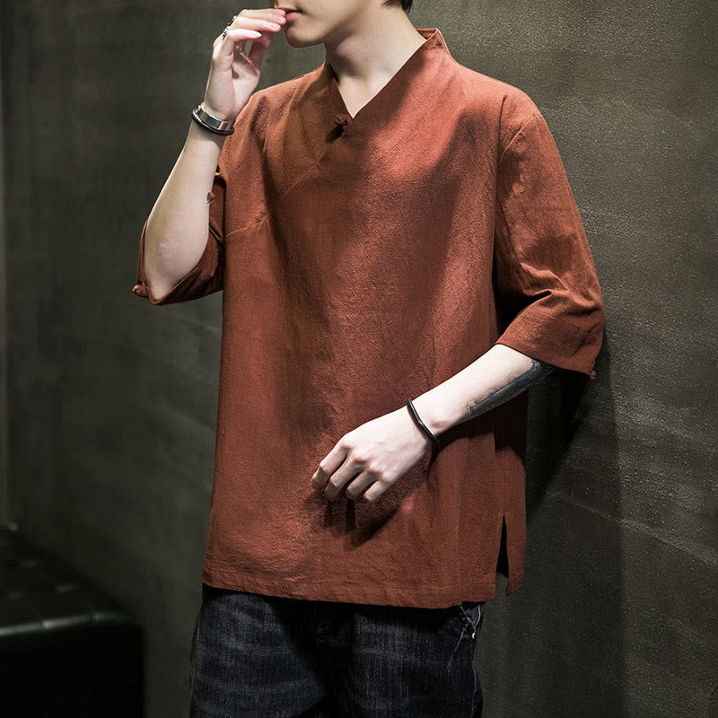 Nimara Ritual V-Neck Plain Men's Half Sleeve Cotton Shirt