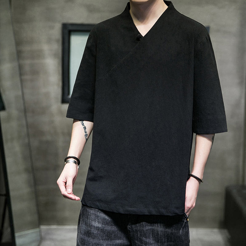 Nimara Ritual V-Neck Plain Men's Half Sleeve Cotton Shirt