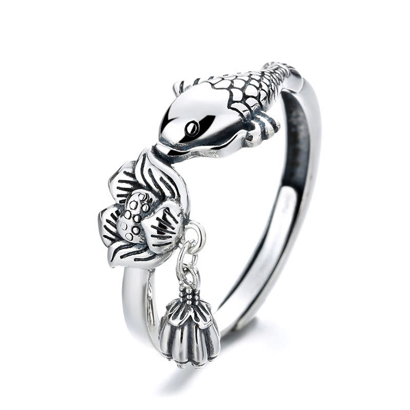 Nimara Ritual 925 Sterling Silver Koi Fish Lotus Flower Success Ring