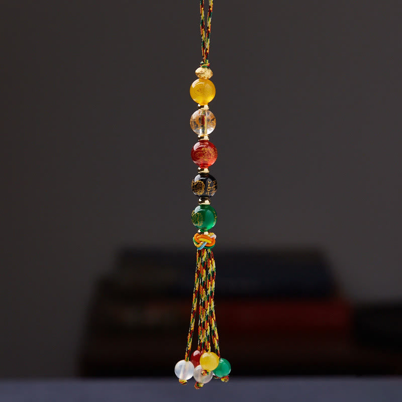 Nimara Ritual Handmade Tibetan Five God Of Wealth Various Agate Luck Braid Rope Car Hanging Decoration