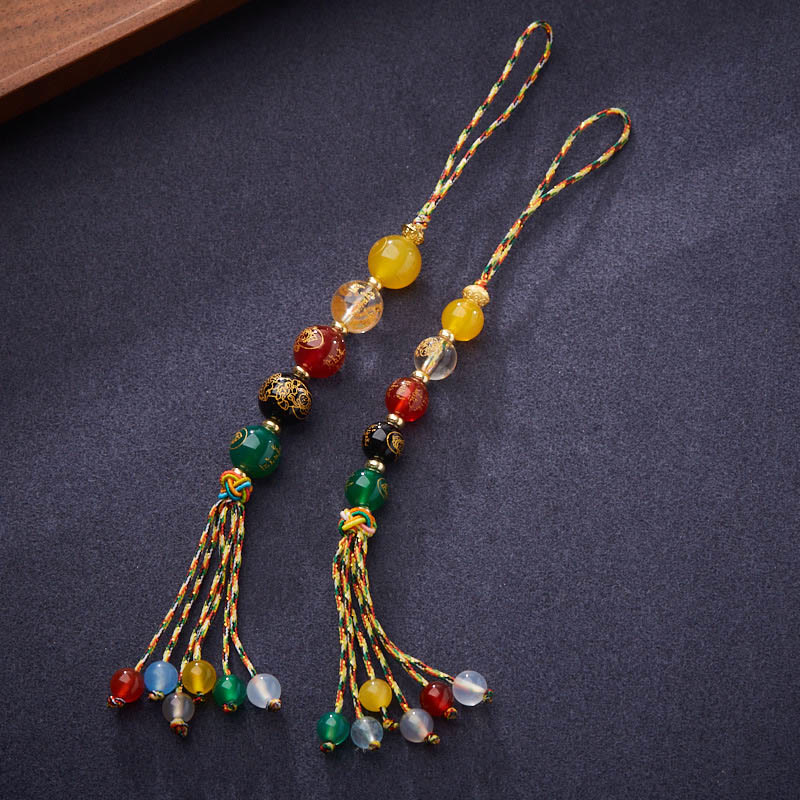 Nimara Ritual Handmade Tibetan Five God Of Wealth Various Agate Luck Braid Rope Car Hanging Decoration