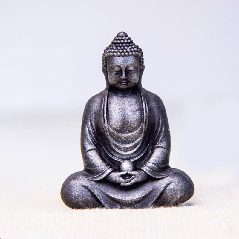 Nimara Ritual Tibetan Meditating Buddha Iron Powder Rust Cast Resin Statue Serenity Decoration