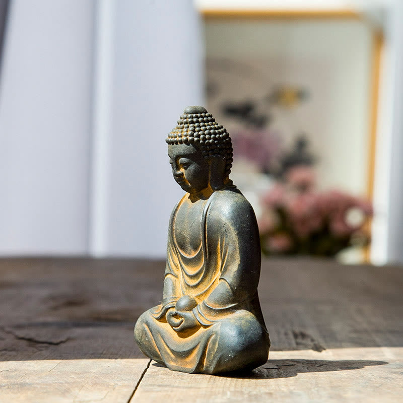Nimara Ritual Tibetan Meditating Buddha Iron Powder Rust Cast Resin Statue Serenity Decoration