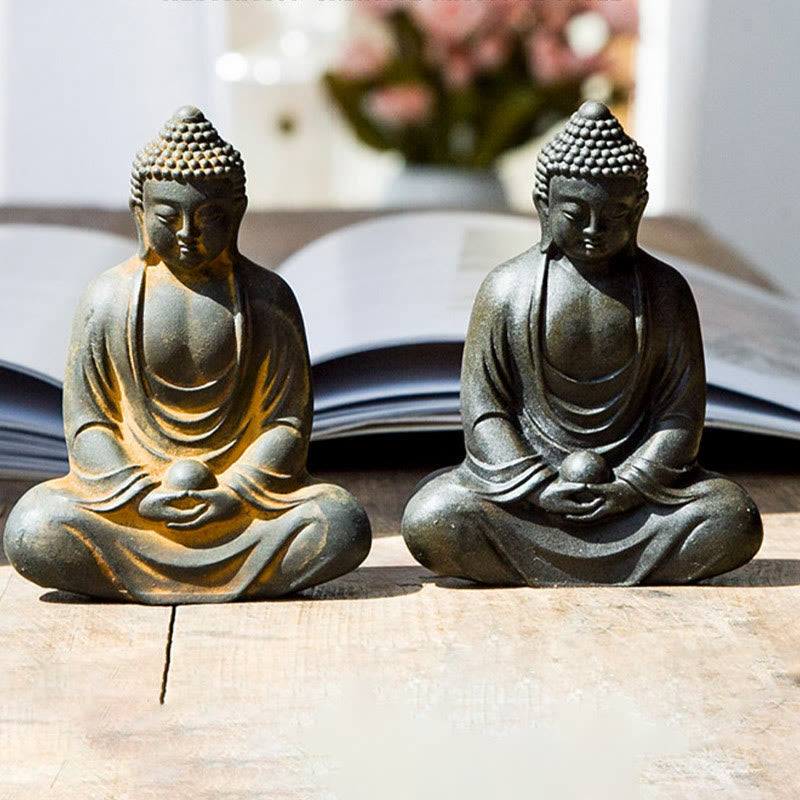 Nimara Ritual Tibetan Meditating Buddha Iron Powder Rust Cast Resin Statue Serenity Decoration