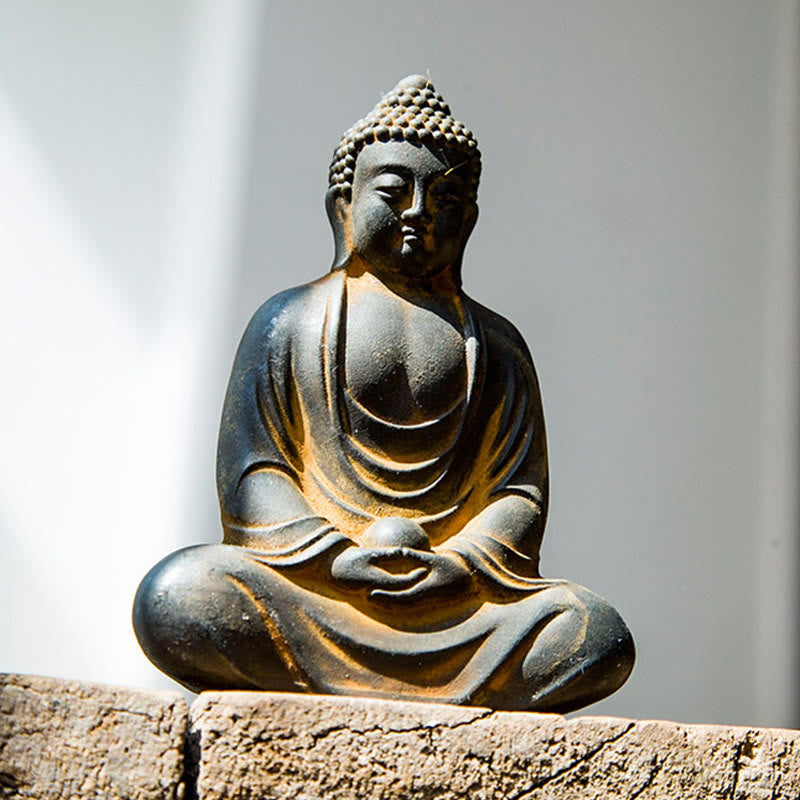 Nimara Ritual Tibetan Meditating Buddha Iron Powder Rust Cast Resin Statue Serenity Decoration
