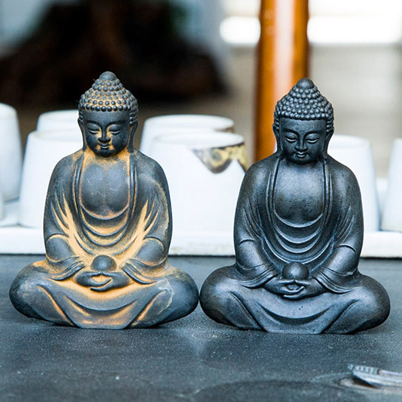 Nimara Ritual Tibetan Meditating Buddha Iron Powder Rust Cast Resin Statue Serenity Decoration