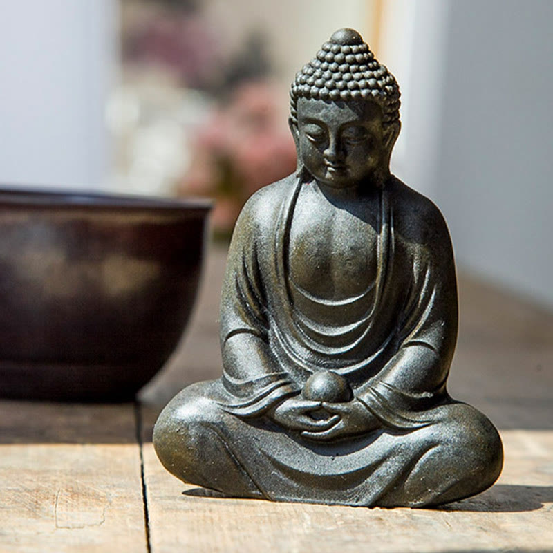 Nimara Ritual Tibetan Meditating Buddha Iron Powder Rust Cast Resin Statue Serenity Decoration
