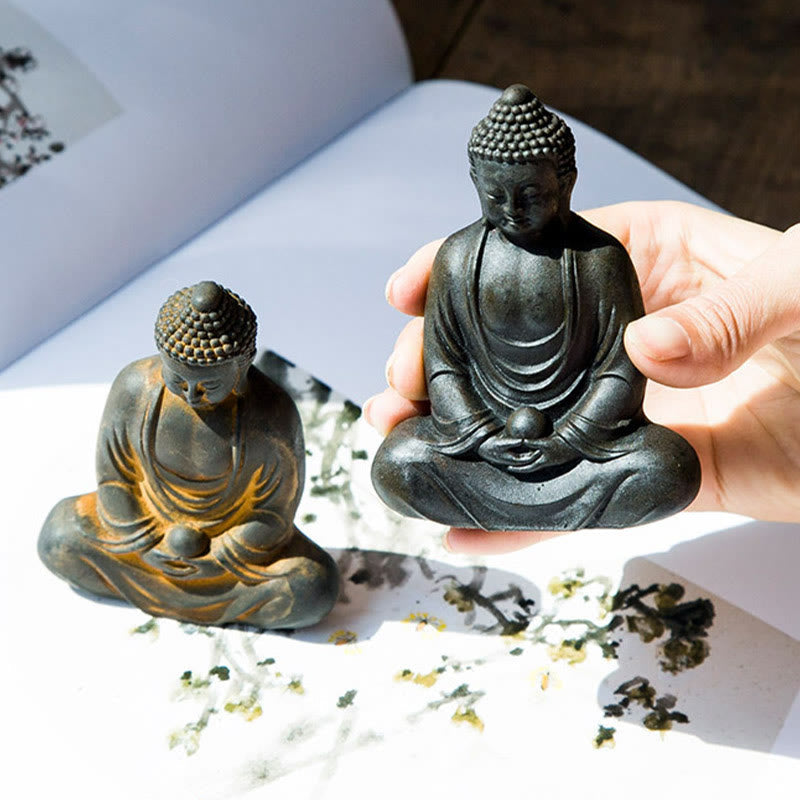 Nimara Ritual Tibetan Meditating Buddha Iron Powder Rust Cast Resin Statue Serenity Decoration
