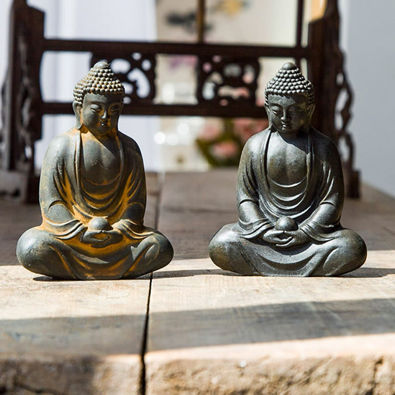 Nimara Ritual Tibetan Meditating Buddha Iron Powder Rust Cast Resin Statue Serenity Decoration