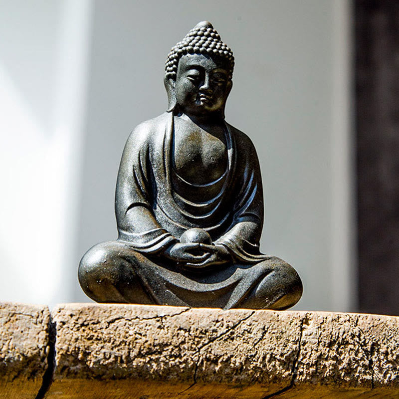 Nimara Ritual Tibetan Meditating Buddha Iron Powder Rust Cast Resin Statue Serenity Decoration