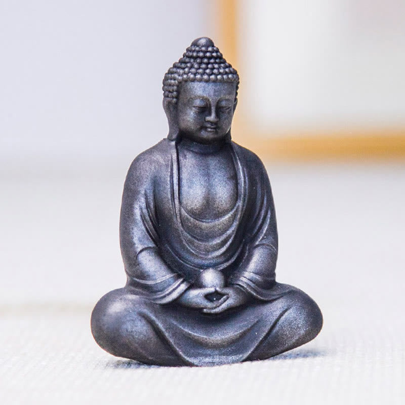 Nimara Ritual Tibetan Meditating Buddha Iron Powder Rust Cast Resin Statue Serenity Decoration