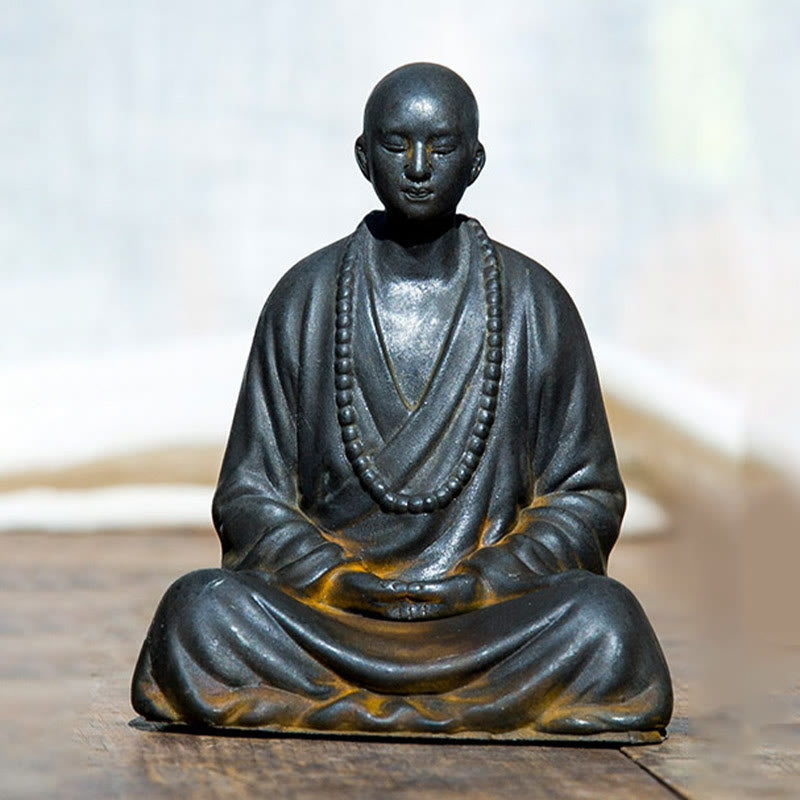 Nimara Ritual Meditating Praying Monk Iron Powder Rust Cast Resin Statue Home Decoration