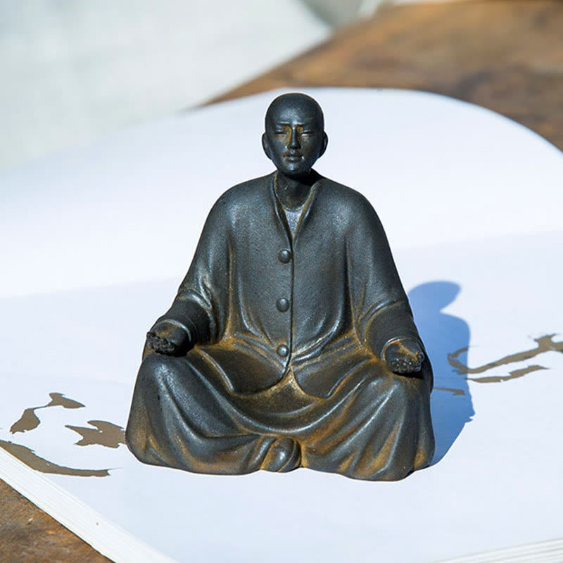Nimara Ritual Meditating Praying Monk Iron Powder Rust Cast Resin Statue Home Decoration