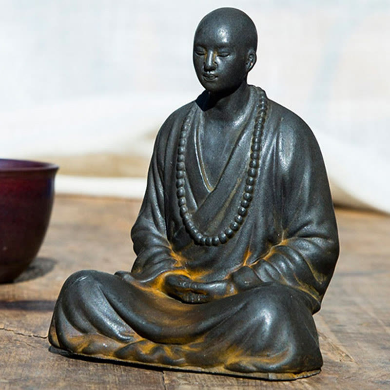 Nimara Ritual Meditating Praying Monk Iron Powder Rust Cast Resin Statue Home Decoration