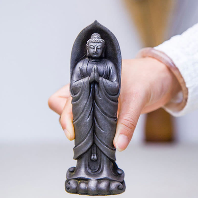 Nimara Ritual Handmade Sakyamuni Buddha Namaste Iron Powder Rust Cast Resin Statue Decoration