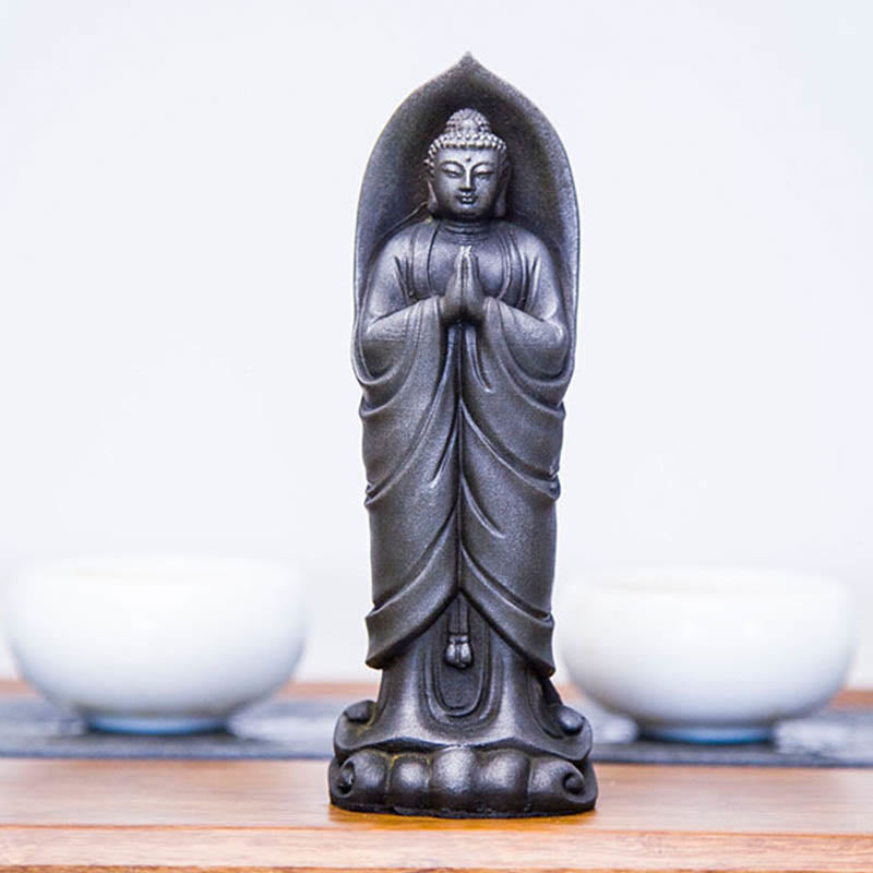 Nimara Ritual Handmade Sakyamuni Buddha Namaste Iron Powder Rust Cast Resin Statue Decoration