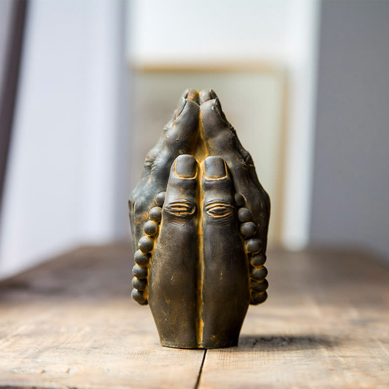Nimara Ritual Handmade Buddha Hand Namaste Iron Powder Rust Cast Resin Statue Decoration