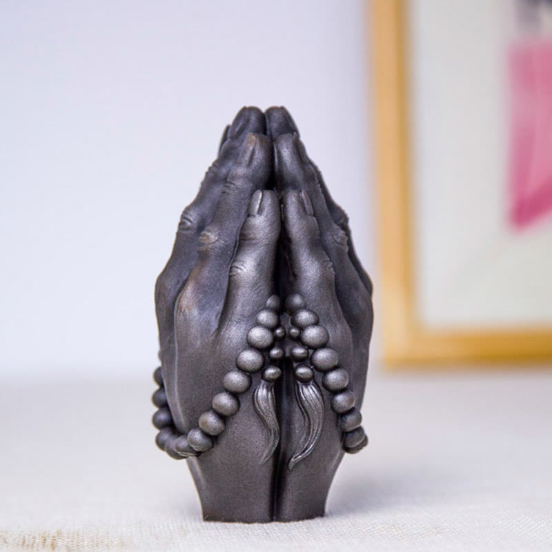 Nimara Ritual Handmade Buddha Hand Namaste Iron Powder Rust Cast Resin Statue Decoration