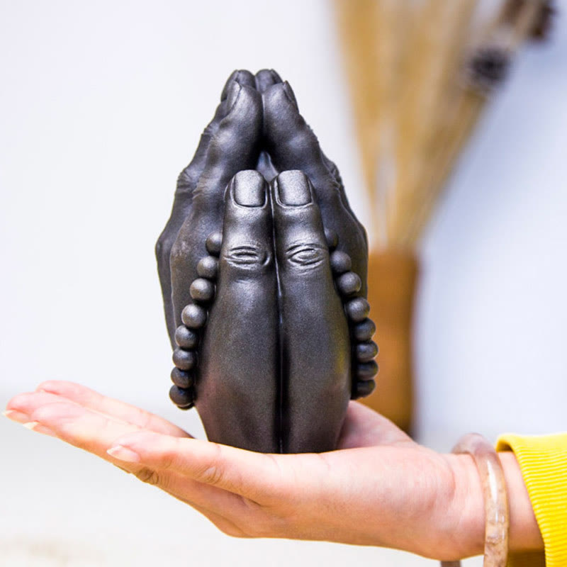 Nimara Ritual Handmade Buddha Hand Namaste Iron Powder Rust Cast Resin Statue Decoration
