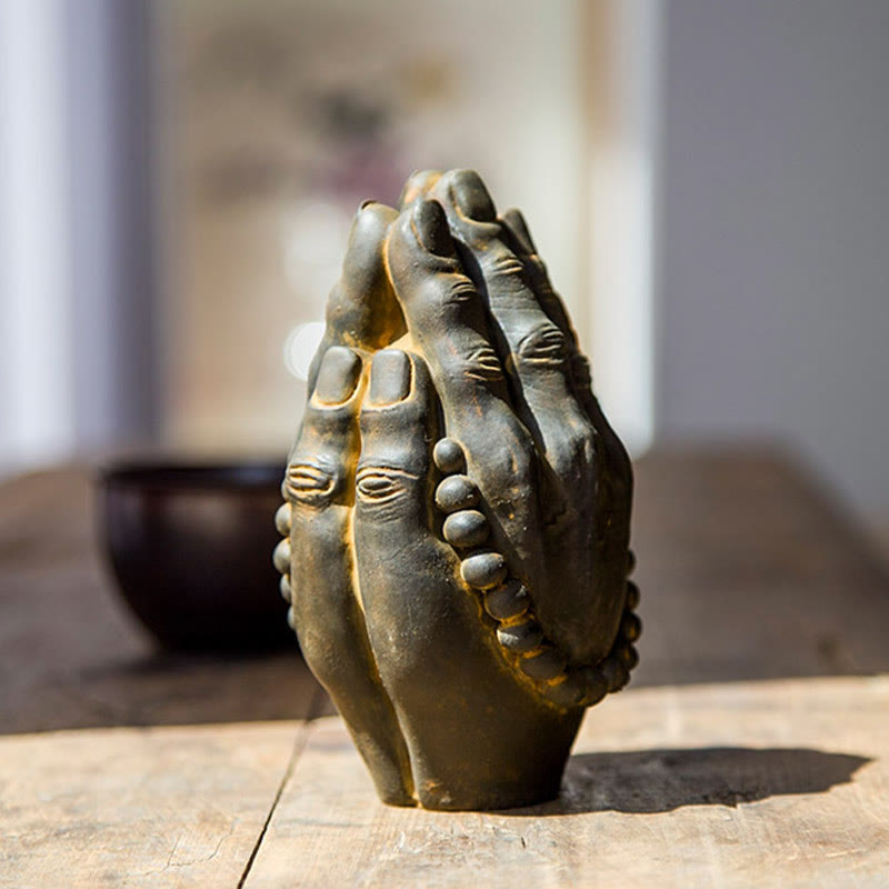 Nimara Ritual Handmade Buddha Hand Namaste Iron Powder Rust Cast Resin Statue Decoration
