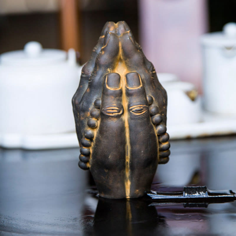 Nimara Ritual Handmade Buddha Hand Namaste Iron Powder Rust Cast Resin Statue Decoration