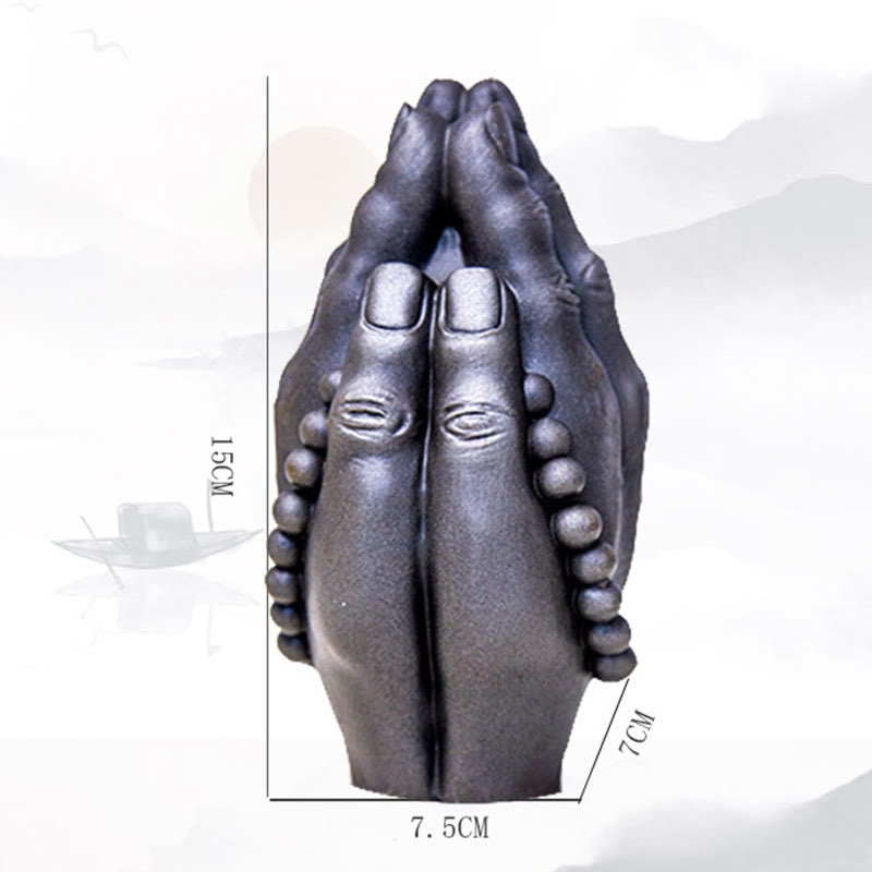 Nimara Ritual Handmade Buddha Hand Namaste Iron Powder Rust Cast Resin Statue Decoration