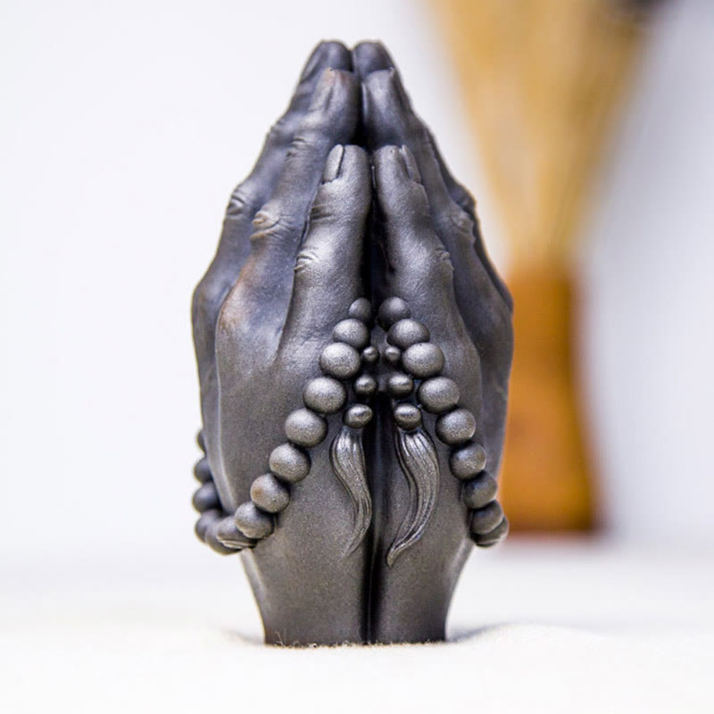 Nimara Ritual Handmade Buddha Hand Namaste Iron Powder Rust Cast Resin Statue Decoration